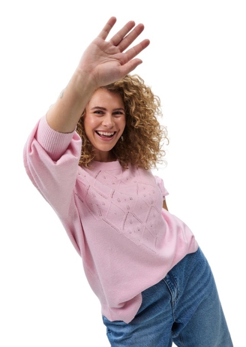 ZIZZI RÓŻOWA BLUZKA DZIANINOWA SWETER AŻUROWY WZÓR 474C