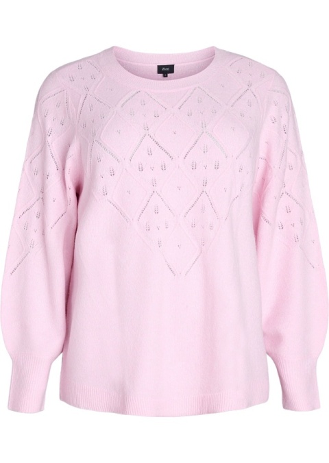 ZIZZI RÓŻOWA BLUZKA DZIANINOWA SWETER AŻUROWY WZÓR 474C