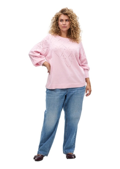 ZIZZI RÓŻOWA BLUZKA DZIANINOWA SWETER AŻUROWY WZÓR 474C