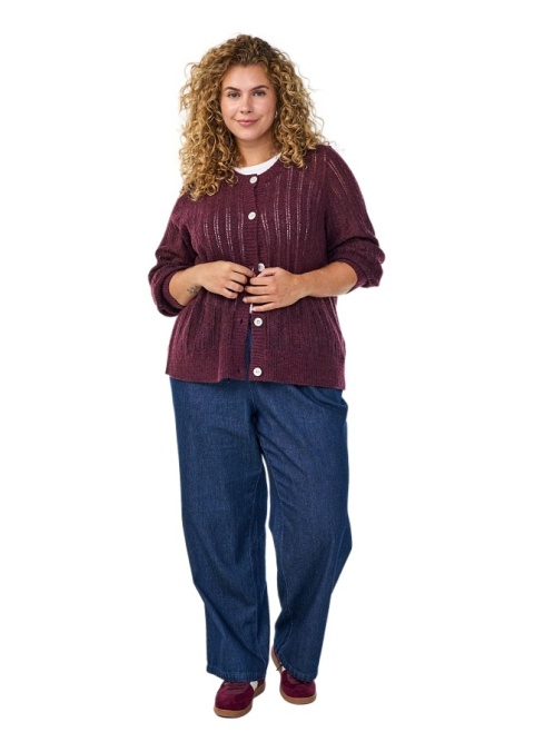 ZIZZI BORDOWY AŻUROWY SWETEREK KARDIGAN GUZIKI 475B