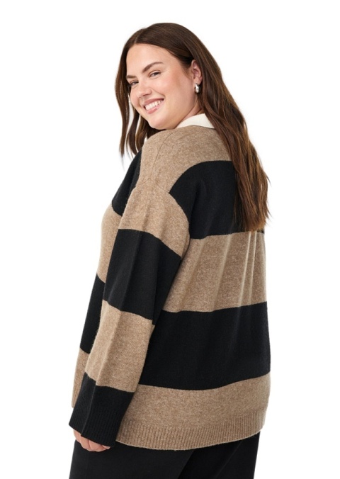 ZIZZI BEŻOWA DZIANINOWA BLUZKA W PASKI KOŁNIERZYK 473H