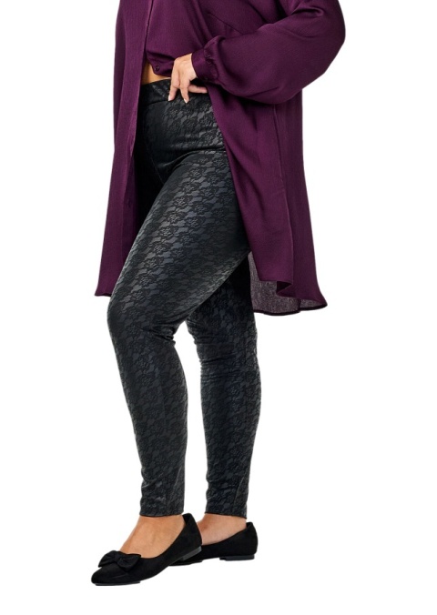 ZIZZI CZARNE SKÓRZANE LEGGINSY WZÓR KORONKA 600A