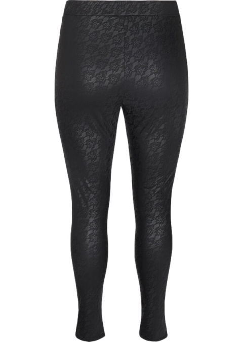 ZIZZI CZARNE SKÓRZANE LEGGINSY WZÓR KORONKA 600A