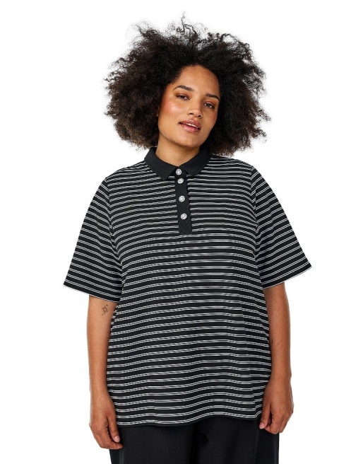ZIZIZ BLUZKA KOSZULKA POLO CZARNA GUZIKI PASKI 656A