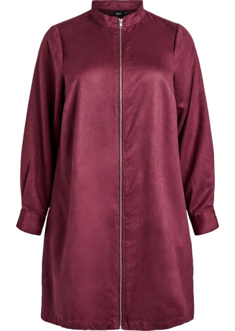 ZIZZI DŁUGA BORDOWA KOSZULA TUNIKA ZAMSZ SUWAK 705A