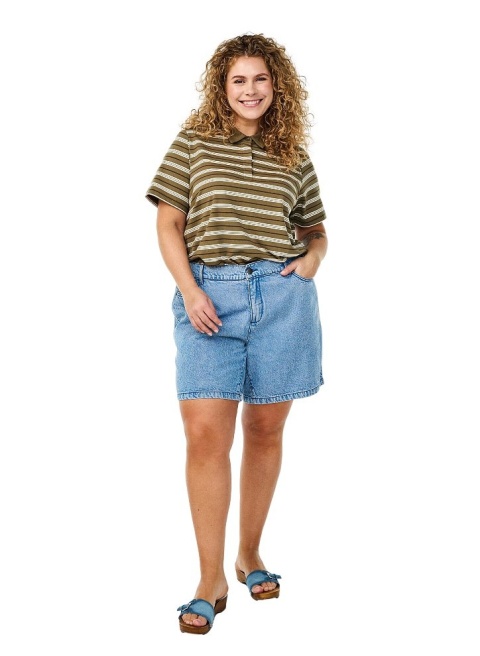 ZIZZI MODNA KOSZULKA BLUZKA POLO KHAKI PASKI 611C