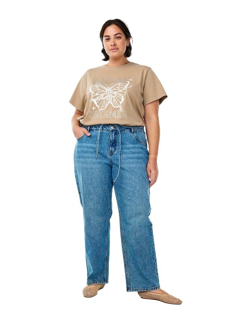 ZIZZI MODNY BEŻOWY T-SHIRT NADRUK BAWEŁNA 624A