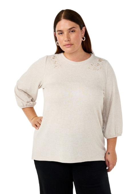 ZIZZI WYGODNA BEŻOWA BLUZKA HAFT 132U