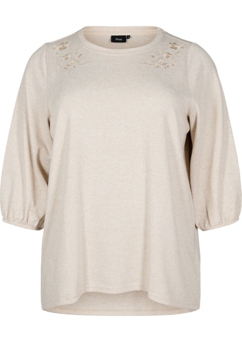 ZIZZI WYGODNA BEŻOWA BLUZKA HAFT 132U