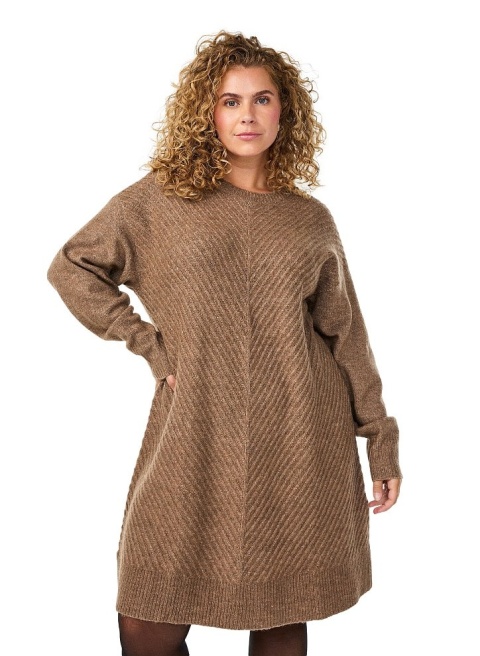 ZIZZI WYGODNA BRĄZOWA SUKIENKA MIDI DZIANINOWA 503B