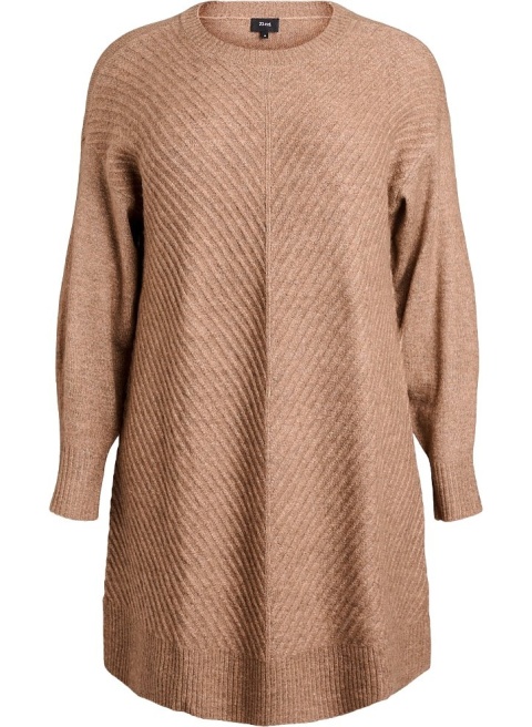 ZIZZI WYGODNA BRĄZOWA SUKIENKA MIDI DZIANINOWA 503B