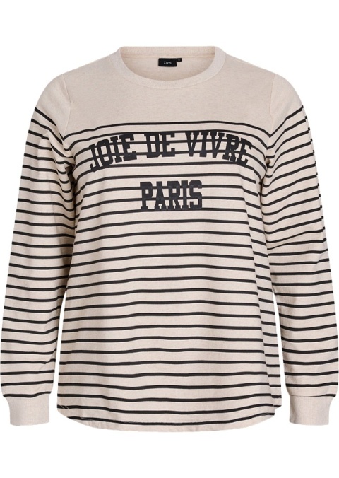 ZIZZI WYGODNA BEŻOWA BLUZA W PASKI NAPIS 312A