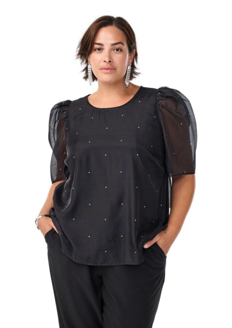 ZIZZI ELEGANCKA CZARNA BLUZKA W KROPKI BUFKI 208B