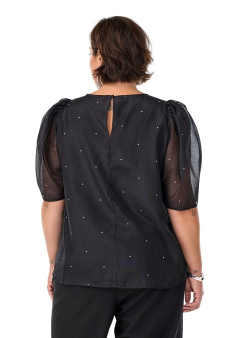 ZIZZI ELEGANCKA CZARNA BLUZKA W KROPKI BUFKI 208B