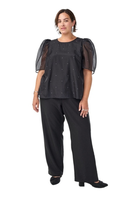 ZIZZI ELEGANCKA CZARNA BLUZKA W KROPKI BUFKI 208B