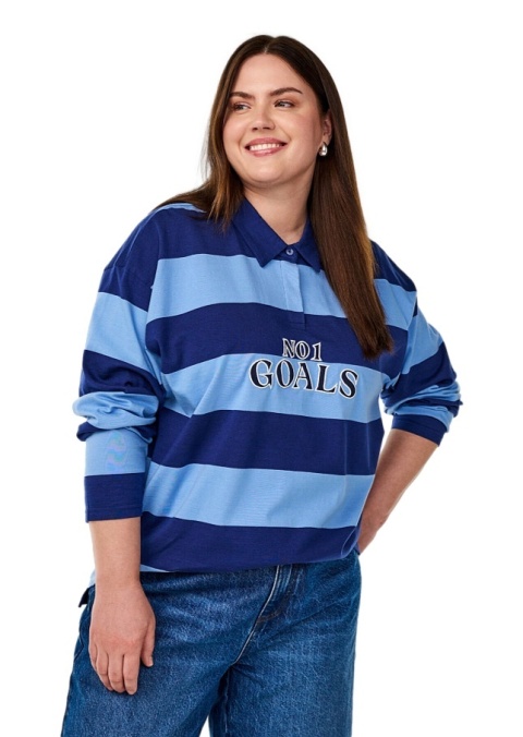 ZIZZI NIEBIESKA BLUZKA POLO W PASKI NAPIS BAWEŁNA 563BW