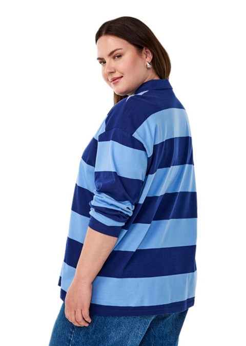 ZIZZI NIEBIESKA BLUZKA POLO W PASKI NAPIS BAWEŁNA 563BW