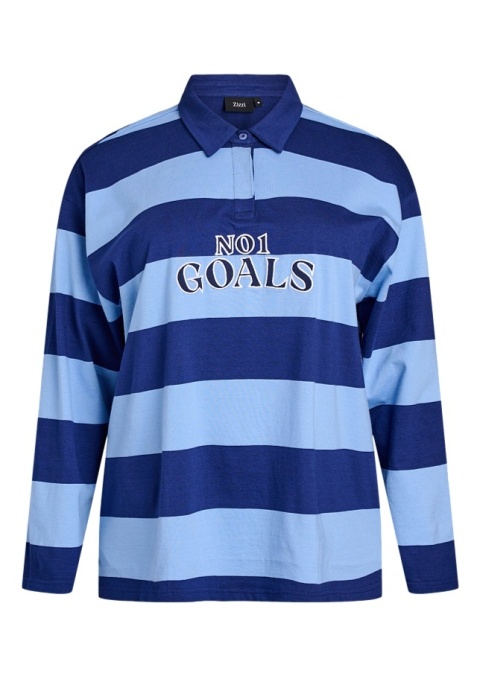 ZIZZI NIEBIESKA BLUZKA POLO W PASKI NAPIS BAWEŁNA 563BW