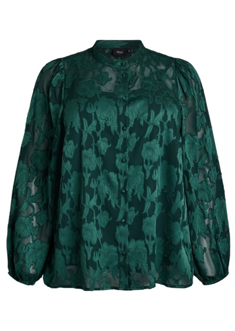 ZIZZI ZIELONA ŻAKARDOWA BLUZKA KOSZULOWA 183B