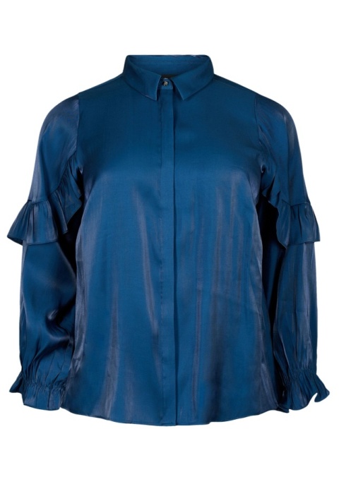 ZIZZI ELEGANCKA NIEBIESKA BLUZKA KOSZULOWA FALBANY 242A