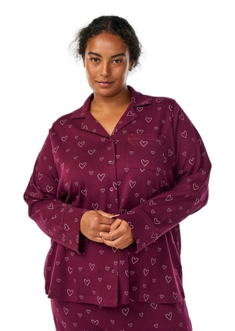 ZIZZI BORDOWA BLUZKA KOSZULA PIŻAMOWA SERCA 098A