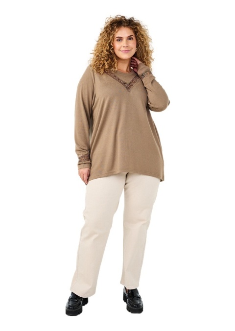 ZIZZI BEŻOWA DZIANINOWA BLUZKA DETALE 132T