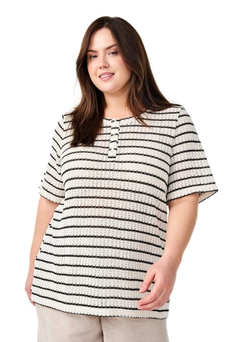 ZIZZI BIAŁA DZIANINOWA BLUZKA W PASKI GUZIKI 308A