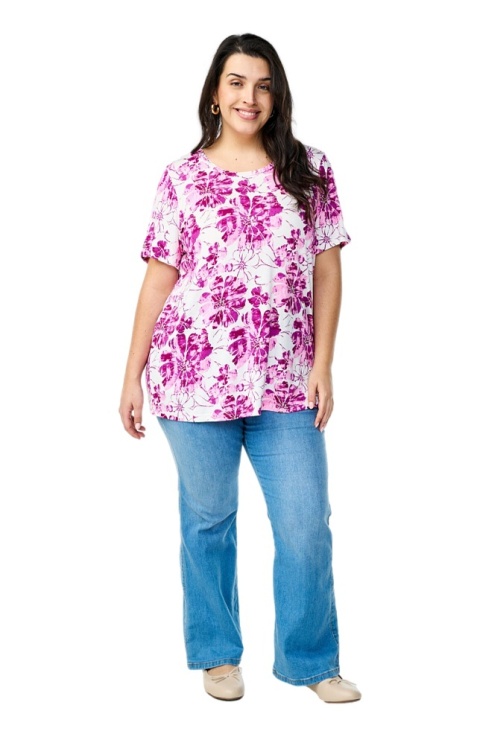 ZIZZI ŚLICZNA BIAŁA BLUZKA FIOLETOWE KWIATY WZÓR 211D