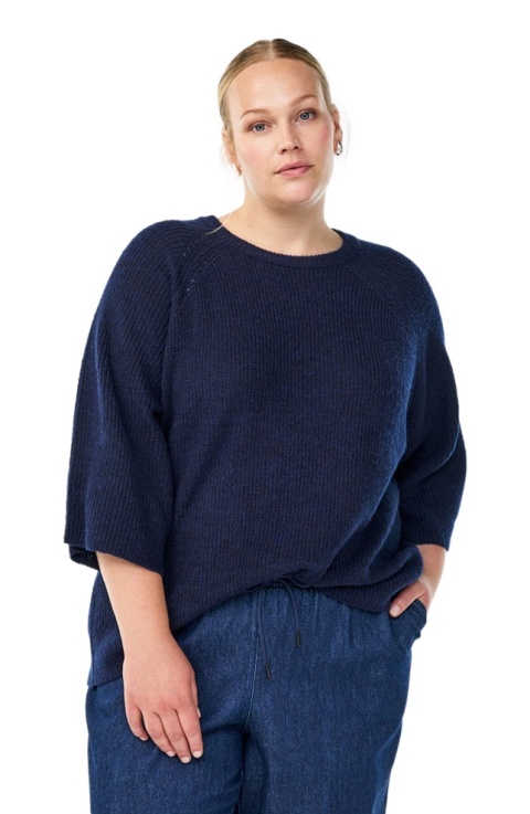 ZIZZI LUŹNY GRANATOWY SWETER PRĄŻKI 475C