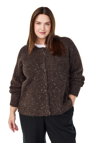 ZIZZI BRĄZOWY SWETER KARDIGAN CEKINY GUZIKI 508D