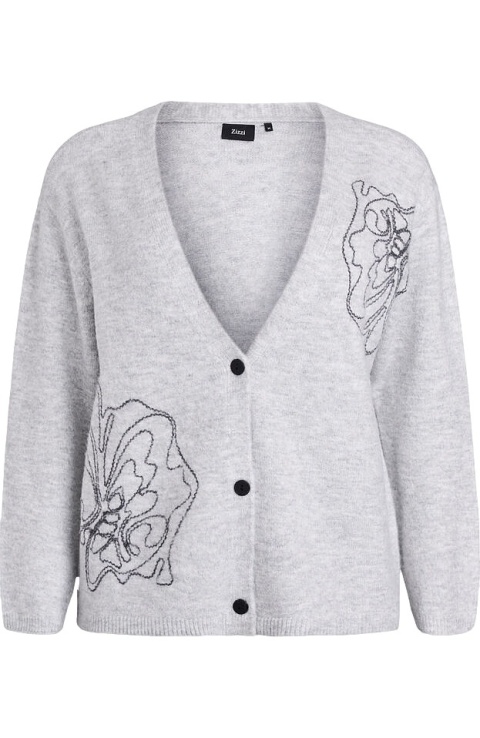 ZIZZI SZARY DZIANINOWY KARDIGAN SWETER HAFT 509C