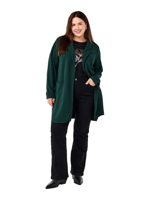 ZIZZI DŁUGA MARYNARKA KARDIGAN KIESZENIE CIEMNOZIELONA 021A