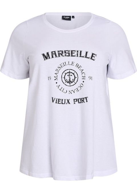 ZIZZI KLASYCZNY BIAŁY T-SHIRT NADRUK 002K