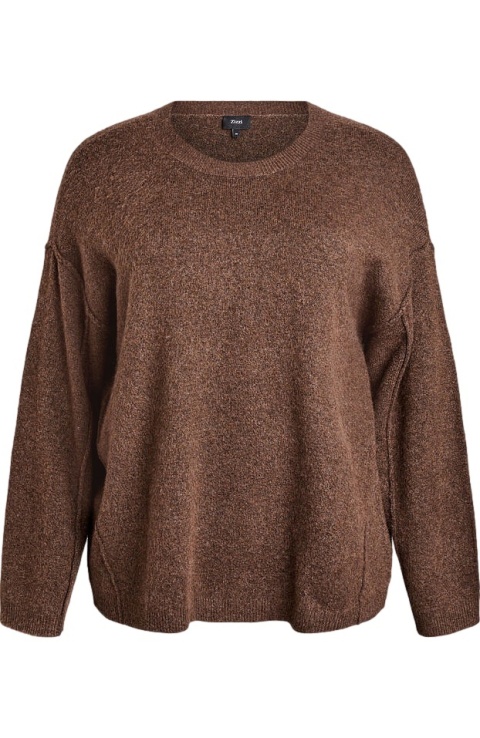 ZIZZI MODNY LUŹNY SWETER BRĄZOWY PRZESZYCIA 499B