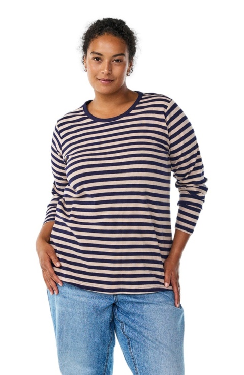 ZIZZI PRĄŻKOWANA CZARNA BLUZKA BEŻOWE PASKI BAWEŁNA 431A