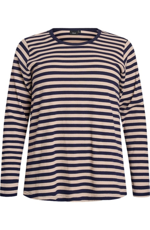 ZIZZI PRĄŻKOWANA CZARNA BLUZKA BEŻOWE PASKI BAWEŁNA 431A