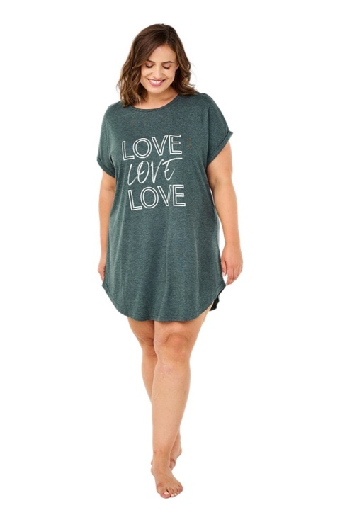 ZIZZI WYGODNA TURKUSOWA KOSZULA NOCNA NAPIS 056A