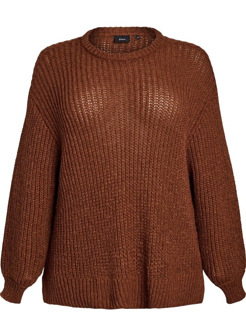 ZIZZI WYJĄTKOWY SWETER BRĄZOWY DZIANINA FRĘDZLE 487A