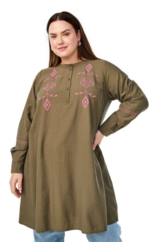 ZIZZI ZIELONA TUNIKA RÓŻOWY HAFT WISKOZA 358B