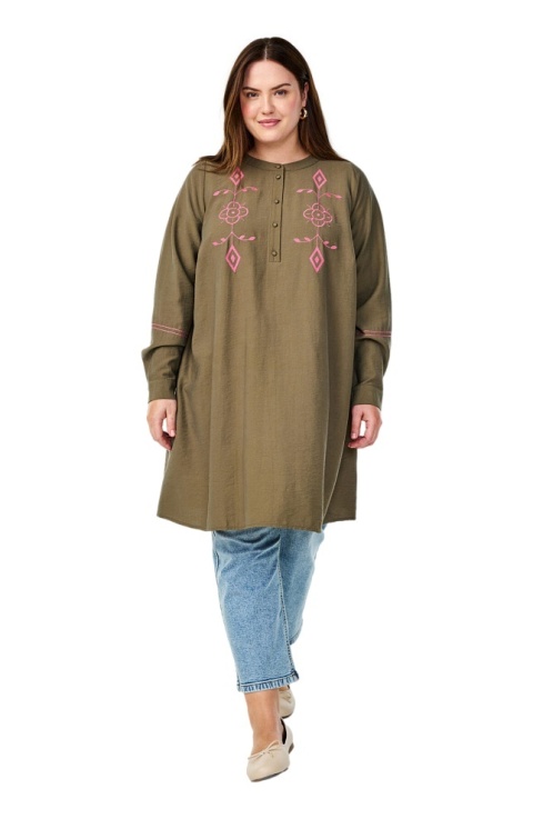 ZIZZI ZIELONA TUNIKA RÓŻOWY HAFT WISKOZA 358B