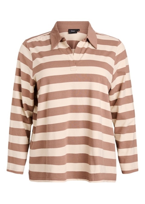 ZIZZI BEŻOWA BLUZKA POLO W PASKI 557A