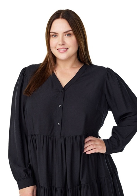 ZIZZI ELEGANCKA CZARNA SUKIENKA MIDI FALBANY 532D