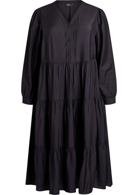 ZIZZI ELEGANCKA CZARNA SUKIENKA MIDI FALBANY 532D
