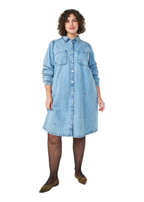 ZIZZI NIEBIESKA JEANSOWA SUKIENKA KOSZULOWA WIŚNIE 041B