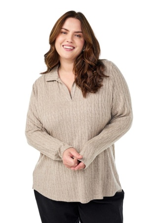 ZIZZI BEŻOWA DZIANINOWA BLUZKA Z KOŁNIERZYKIEM WZÓR 507A