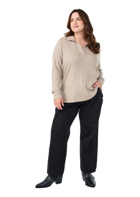 ZIZZI BEŻOWA DZIANINOWA BLUZKA Z KOŁNIERZYKIEM WZÓR 507A