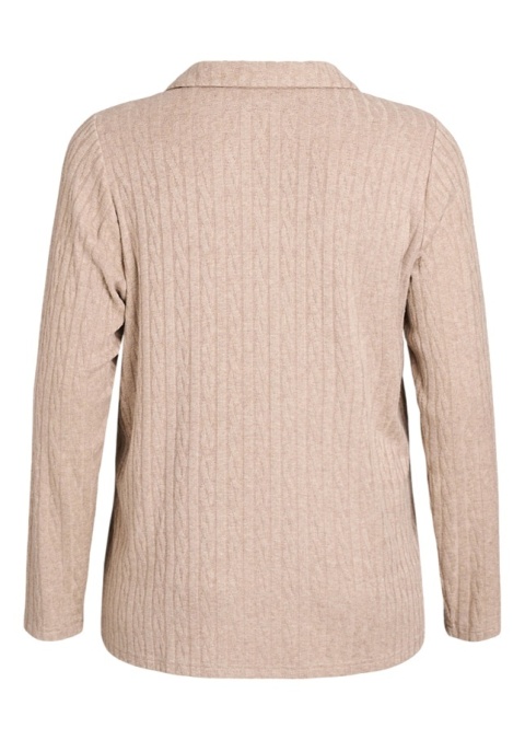 ZIZZI BEŻOWA DZIANINOWA BLUZKA Z KOŁNIERZYKIEM WZÓR 507A