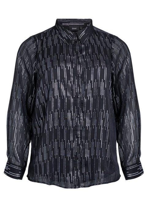 ZIZZI CZARNA IMPREZOWA KOSZULA SREBRNY WZÓR 206A