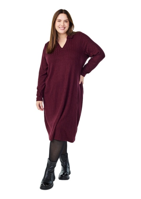 ZIZZI BORDOWA DZIANINOWA SUKIENKA Z KOŁNIERZYKIEM 507B