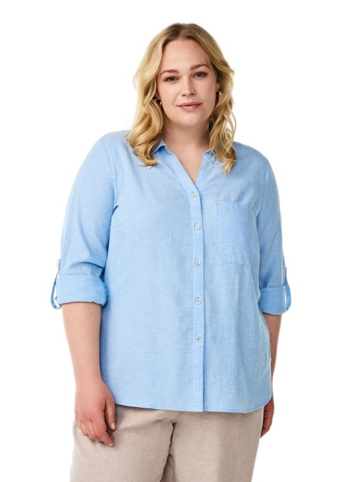 ZIZZI BŁĘKITNA BLUZKA KOSZULA LEN WISKOZA 077H